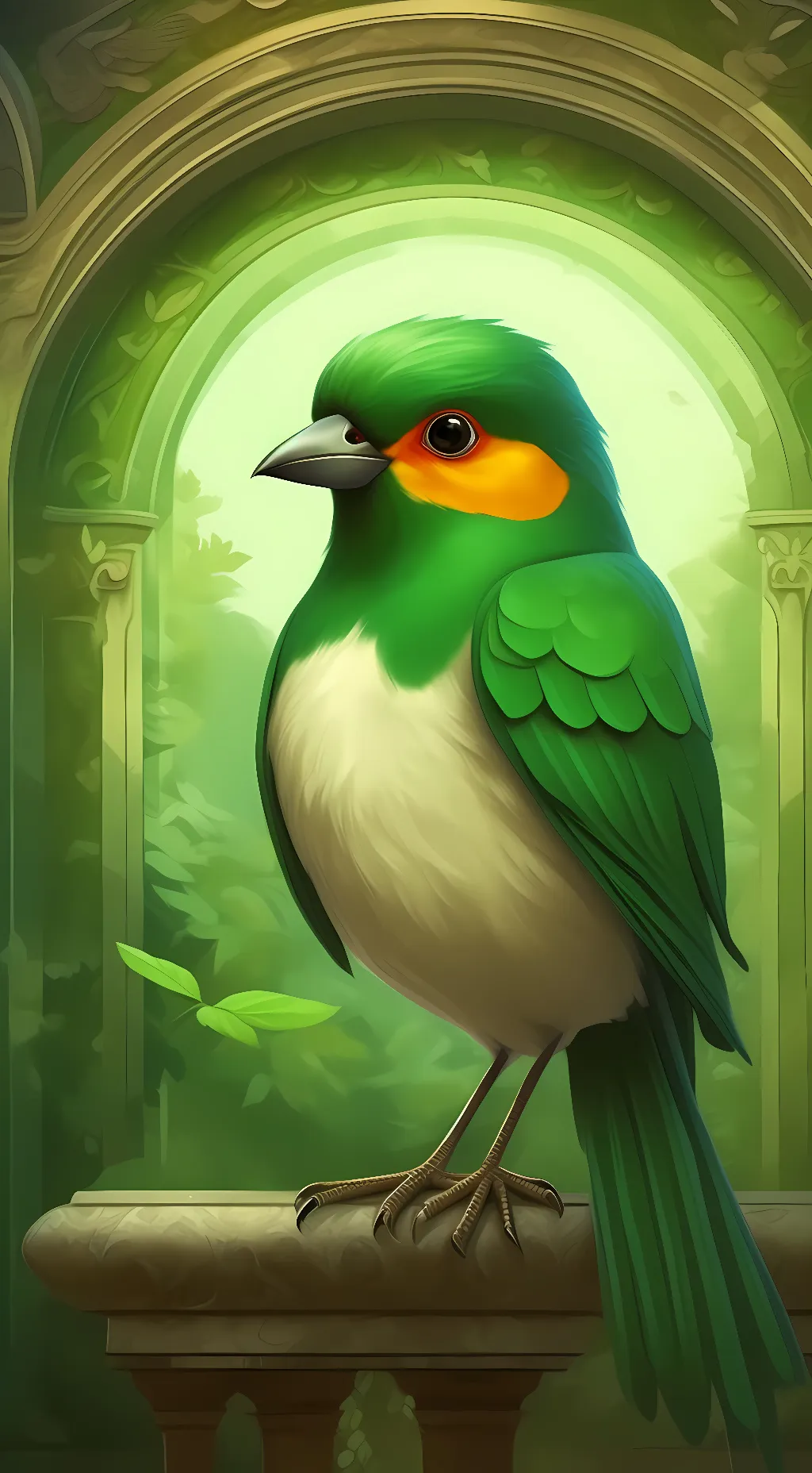 ai character: Duolingo bird. background