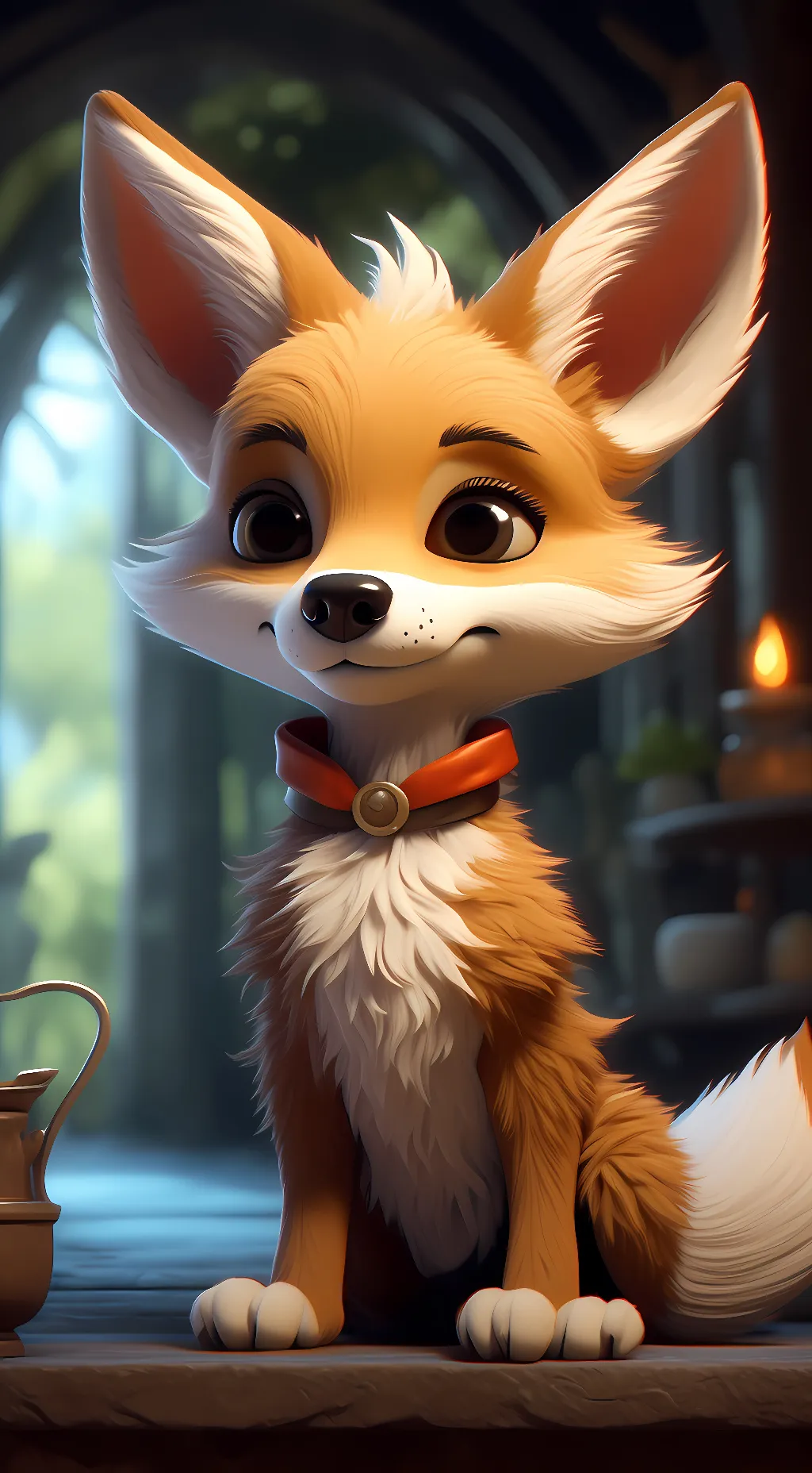 ai character: baby coyote  background