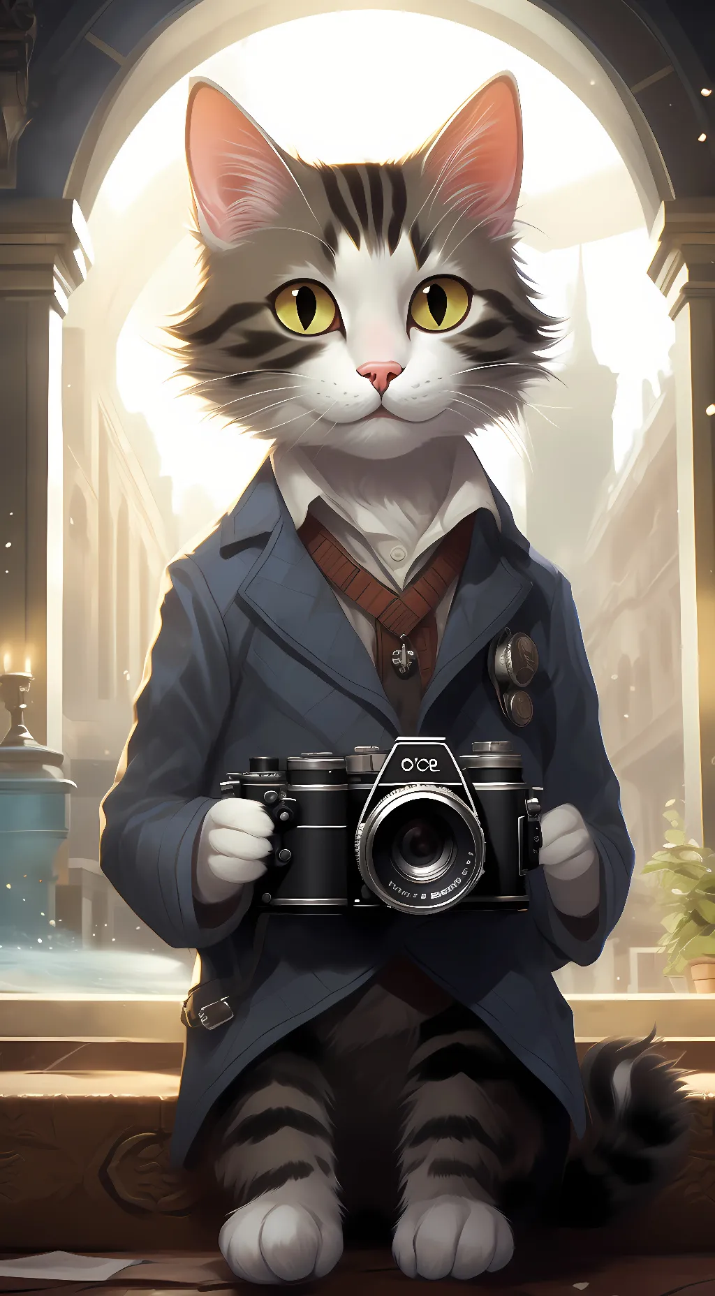 ai character: camera cat background