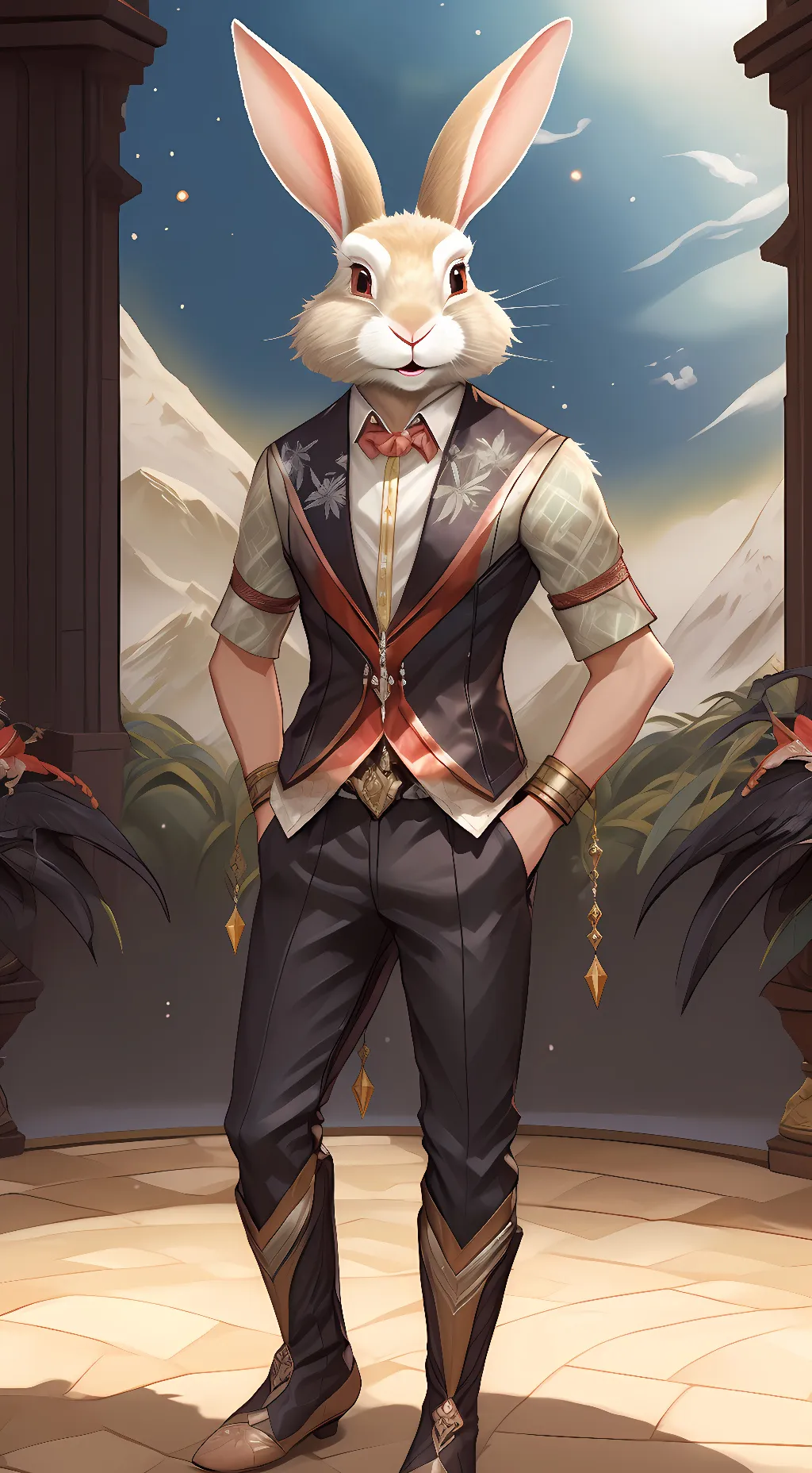 ai character: riggytherabbitmon background