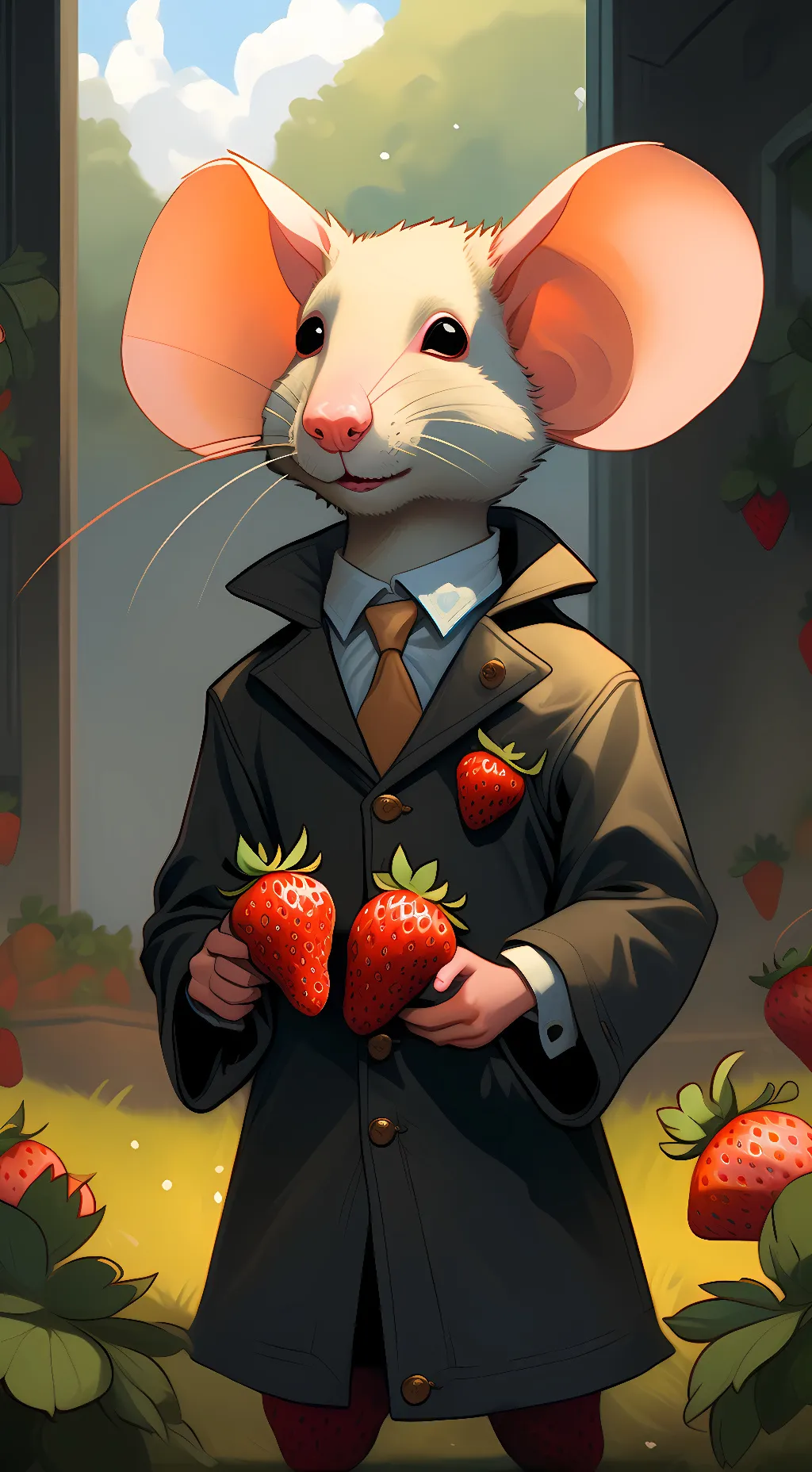 ai character: strawberry rat background