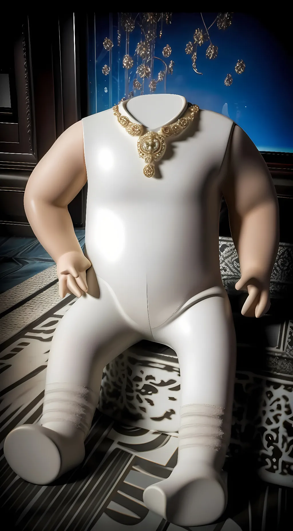 ai character: headless baby  background