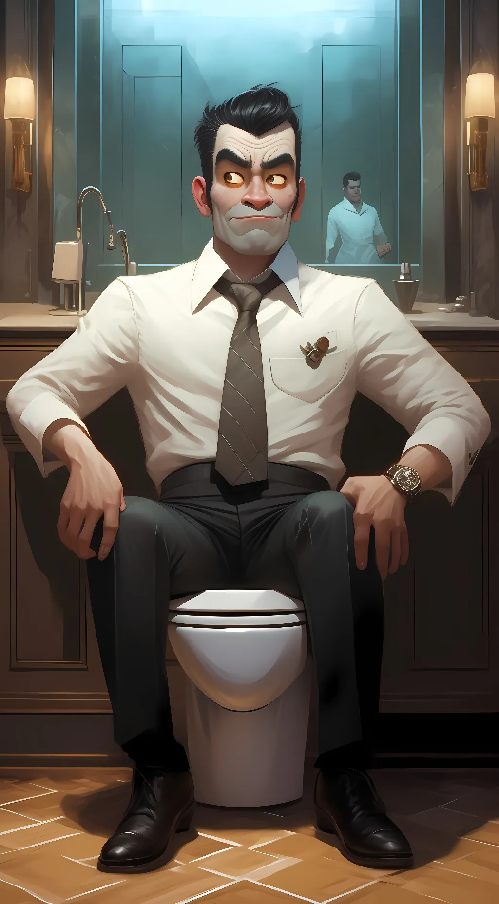 ai character: G-Man toilet background