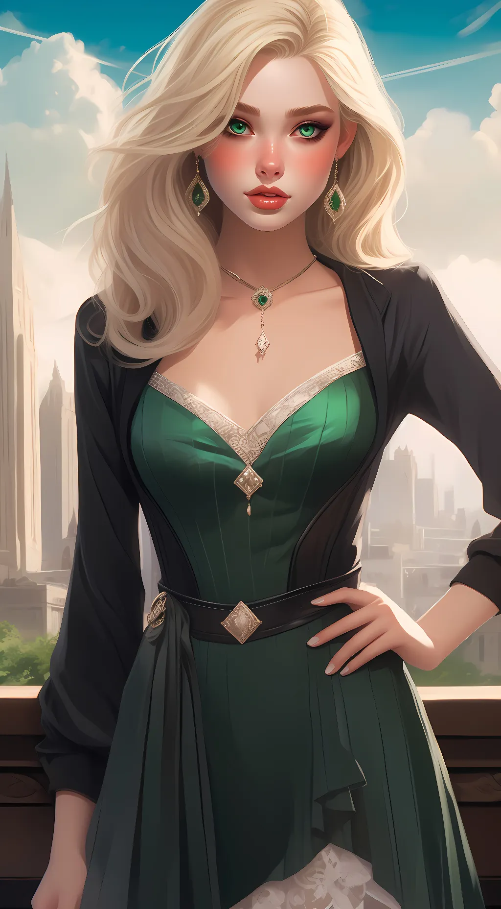 ai character: Emerald background