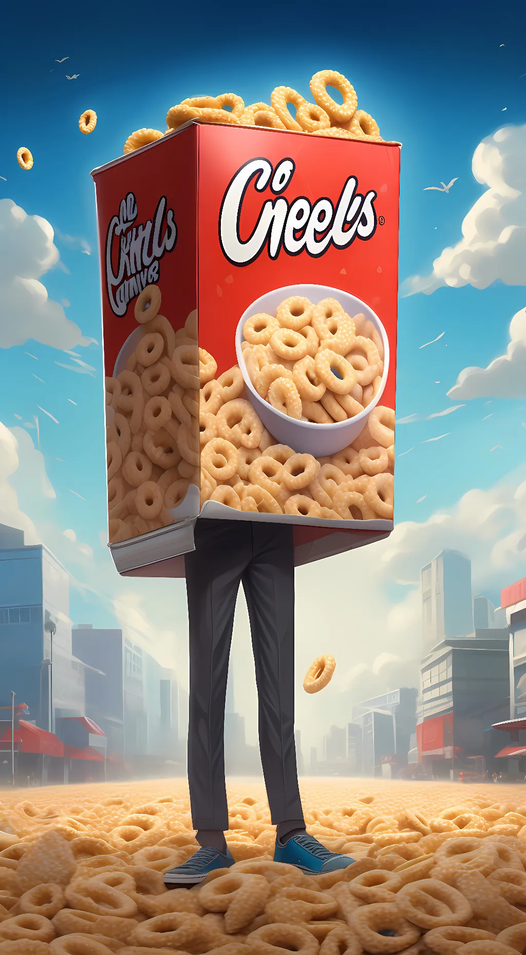 ai character: Angry Cereal Box background