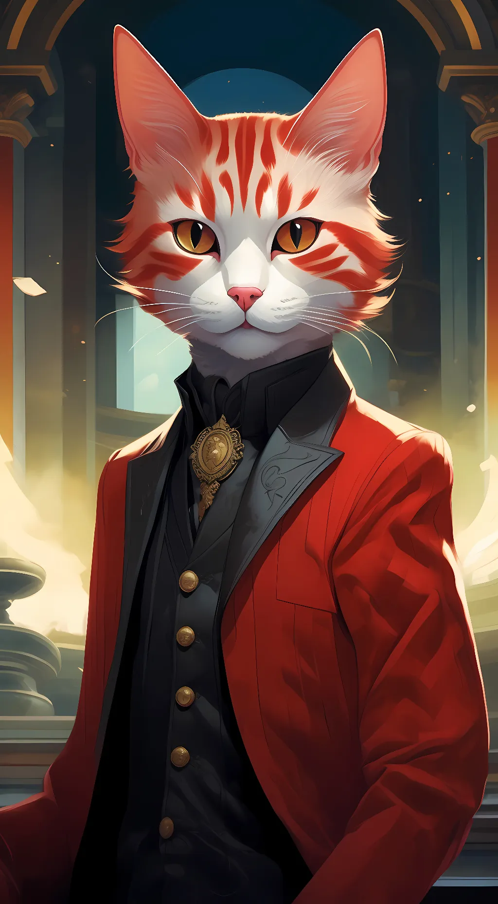 ai character: red cat  background