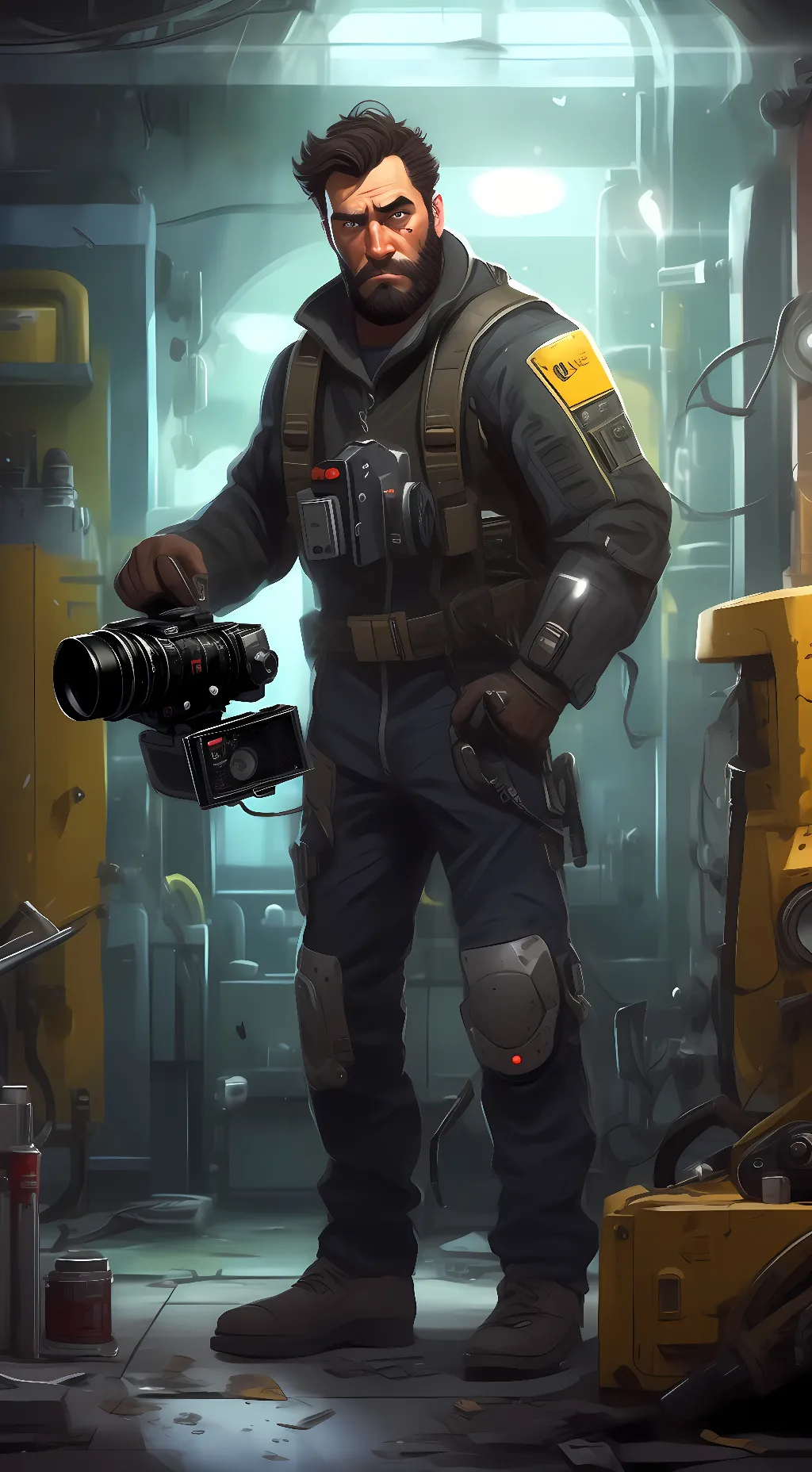 ai character: titan cameraman  background