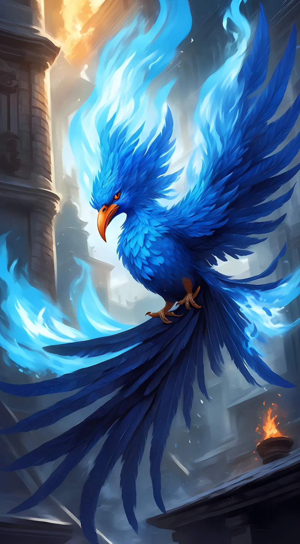 ai character: blue flame background