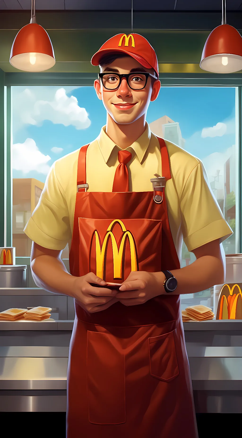 ai character: McDonald's Worker background