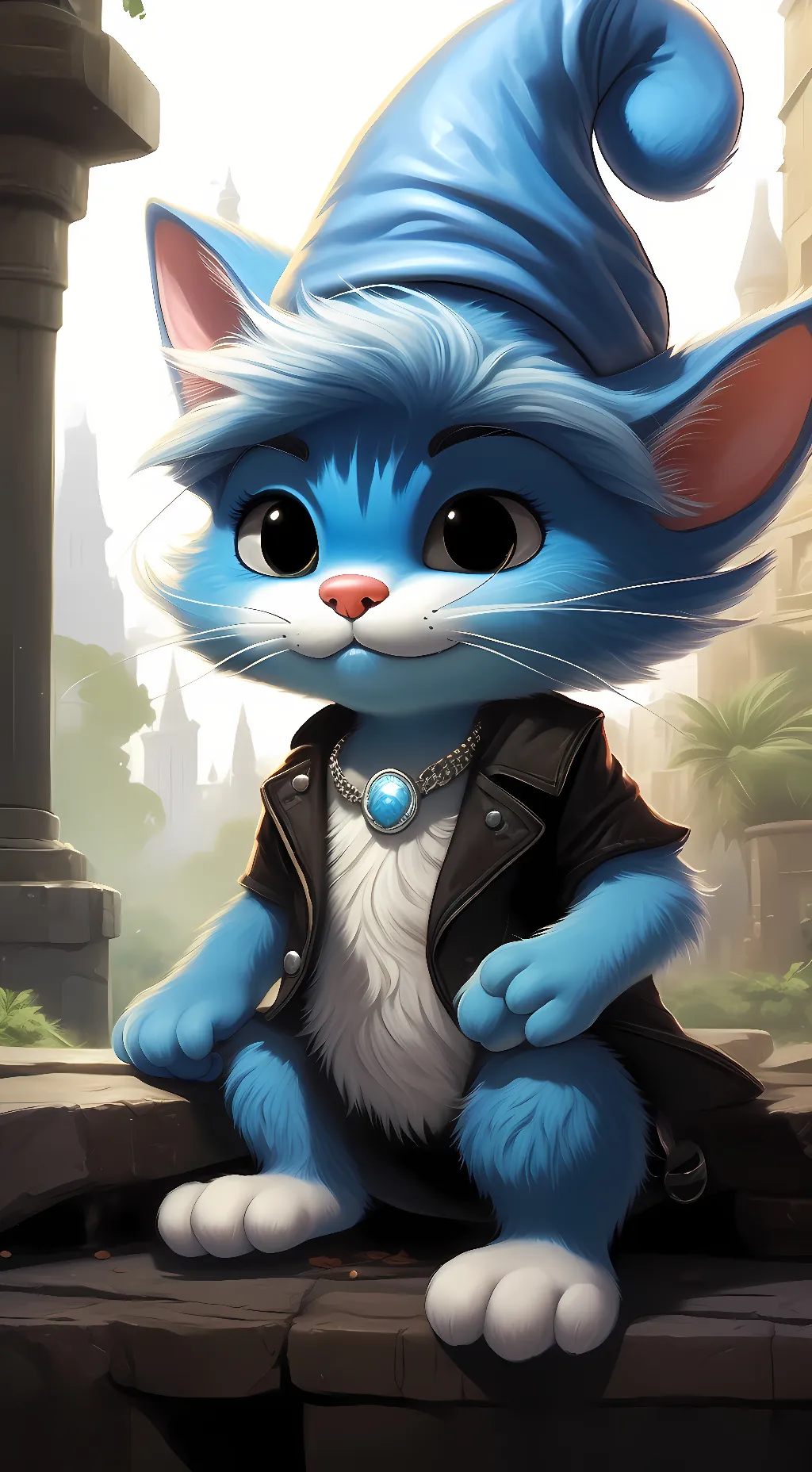 ai character: blue Smurf cat background