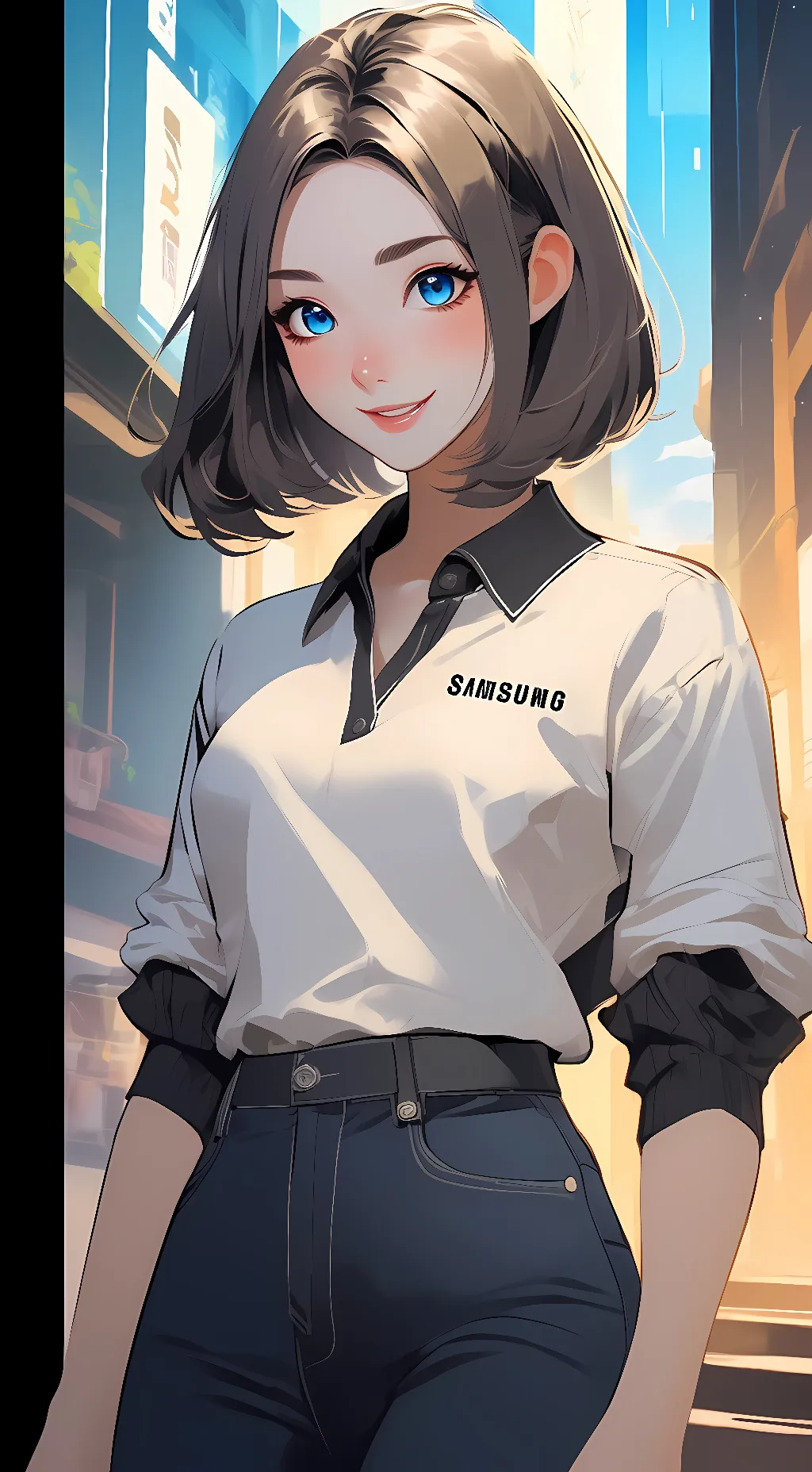 ai character: Samantha Sung  background