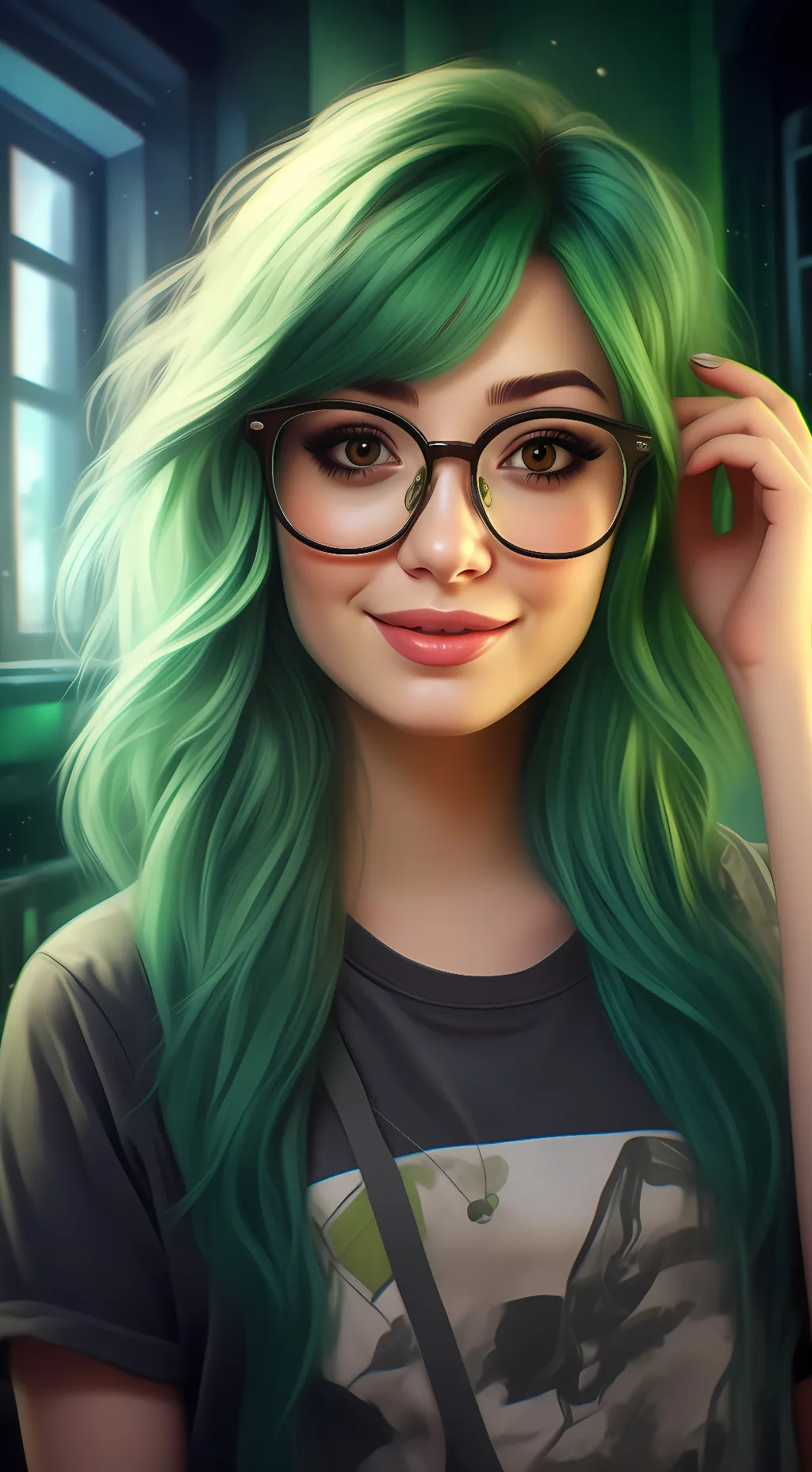 ai character: Amelia Green background