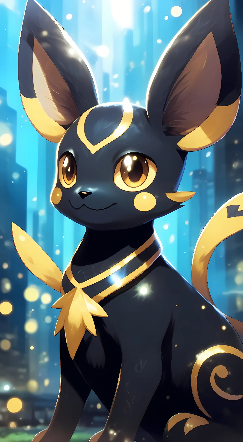 ai character: shiny umbreon lily background