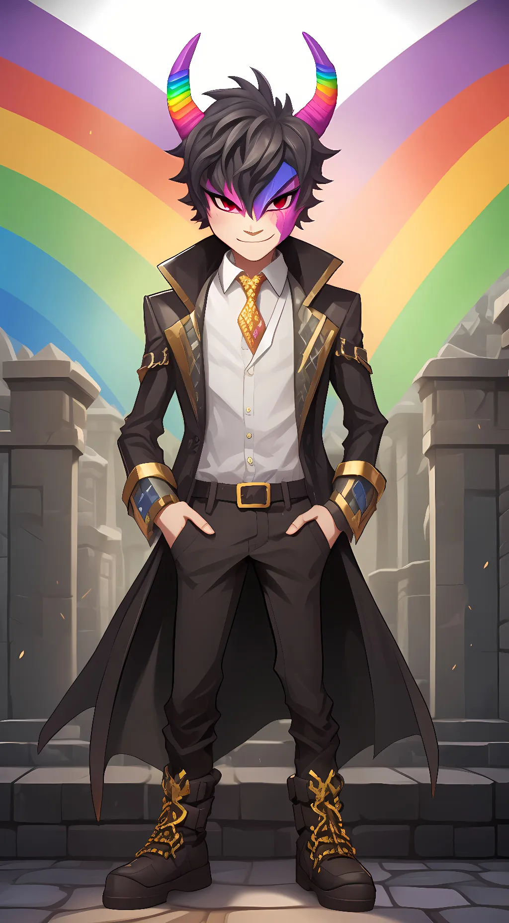 ai character: rainboe demon  background