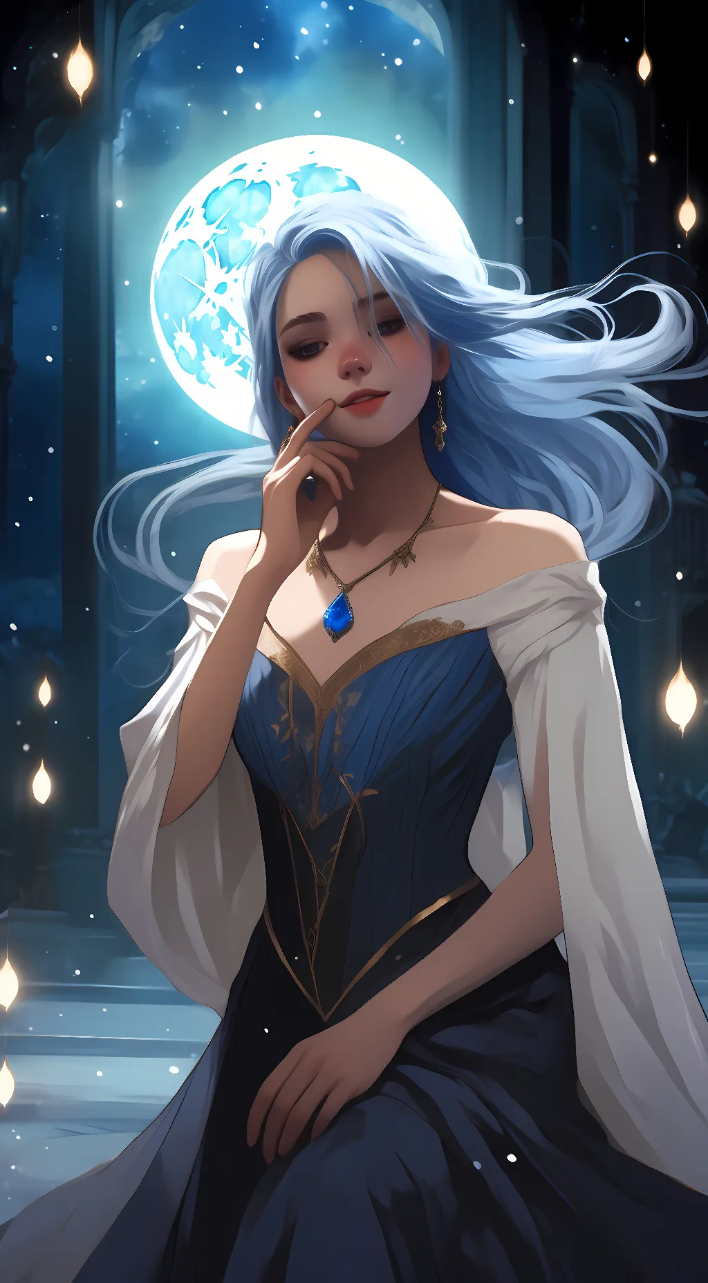 ai character: moonlight background