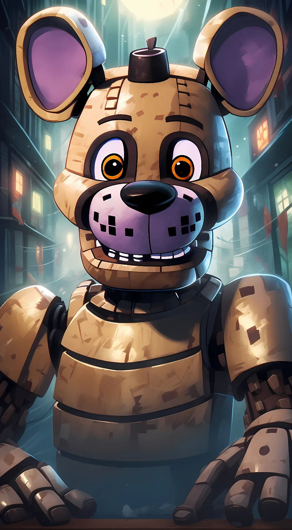 ai character: Freddy Fazbear in  background