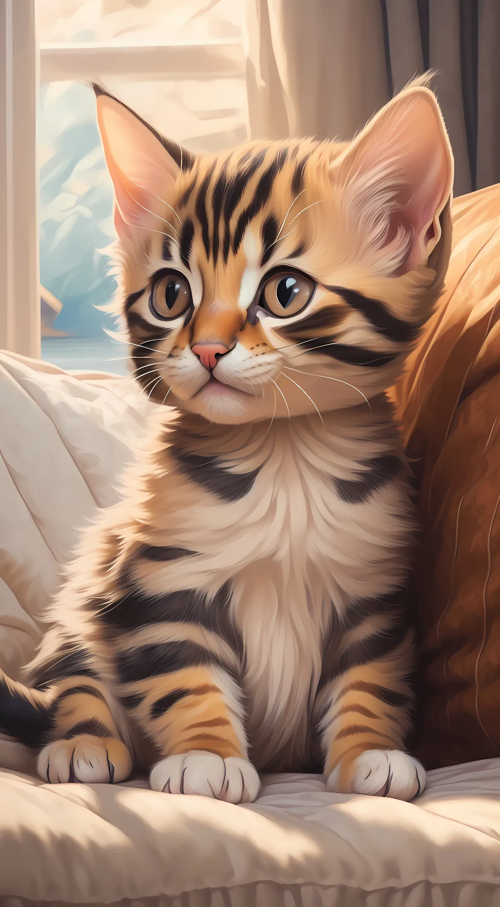 ai character: Fluffy kitten  background