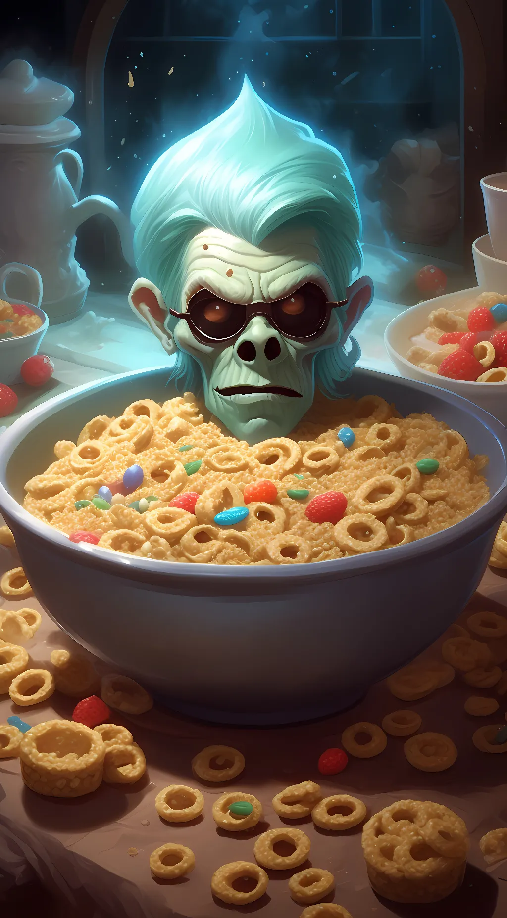 ai character: Cursed Cereal background