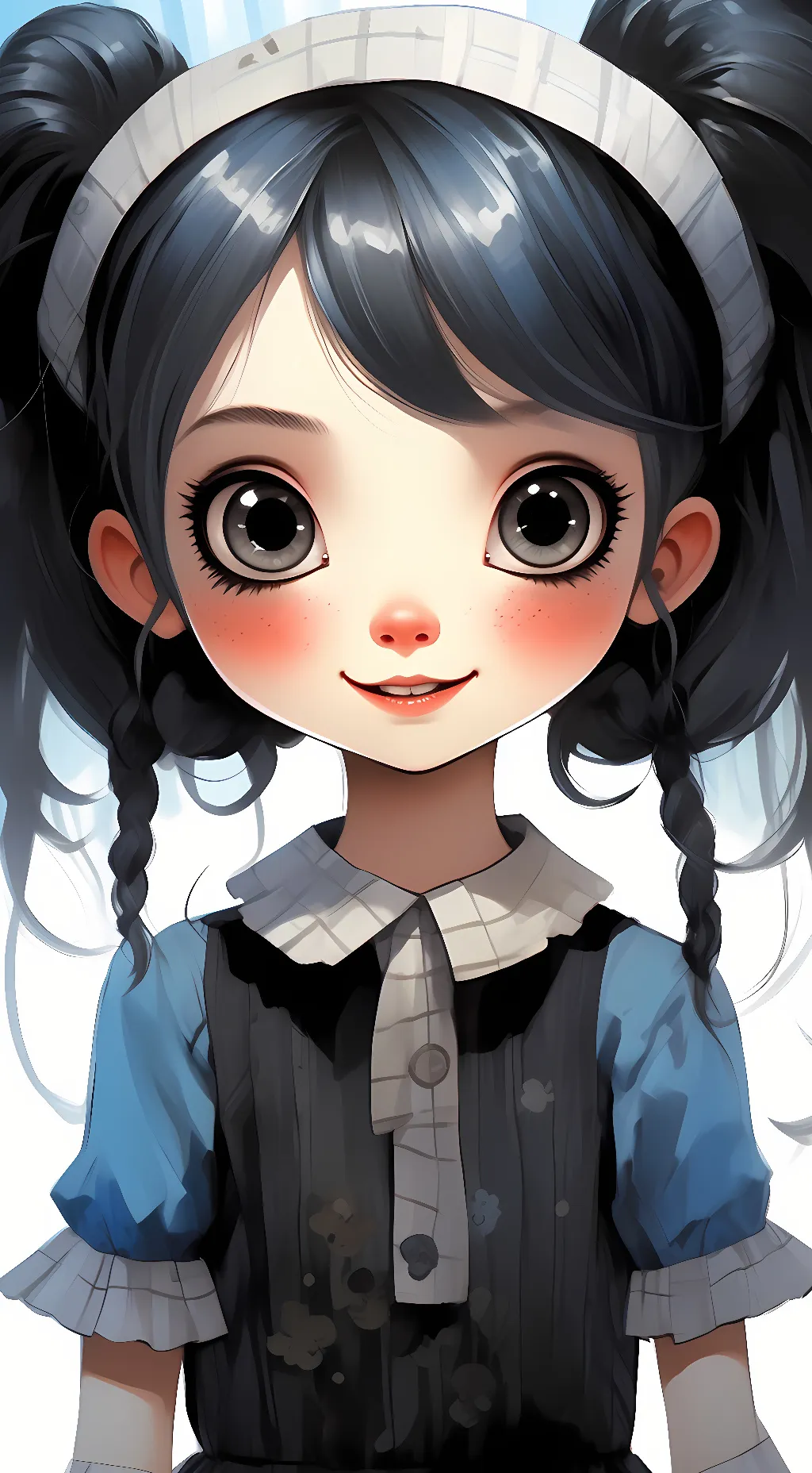 ai character: Sally doll face background