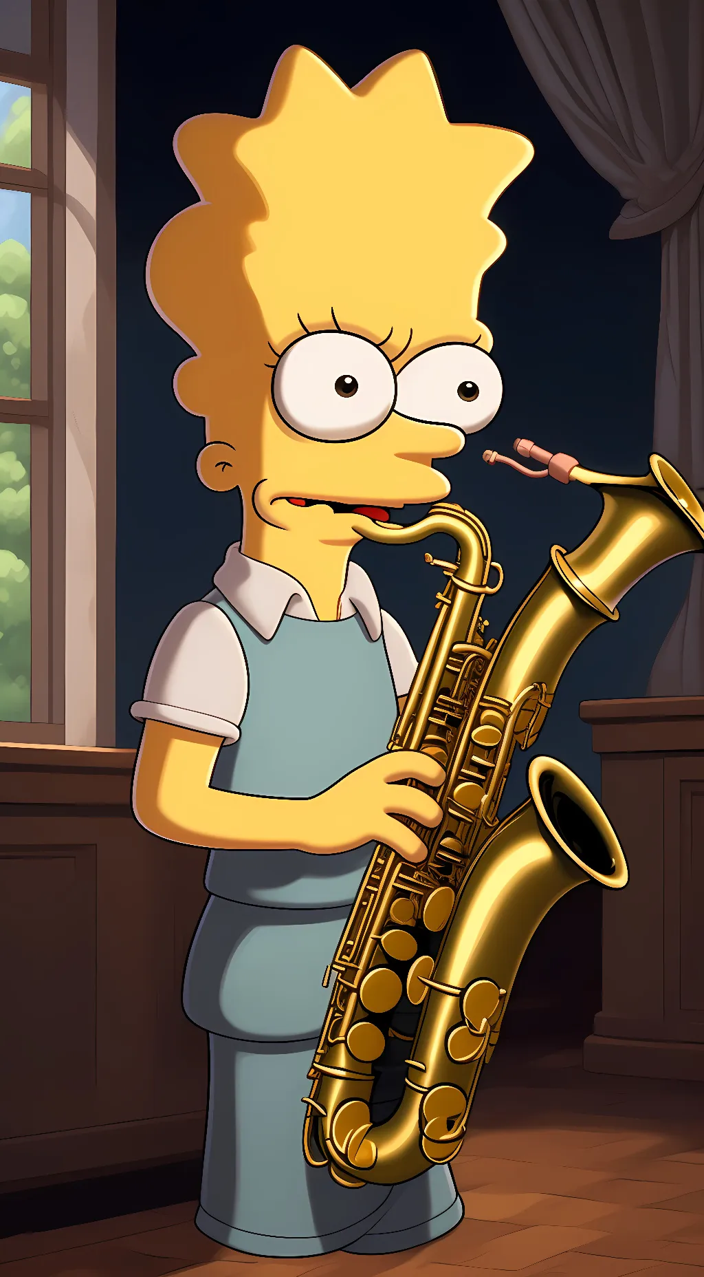 ai character: Lisa Simpson  background