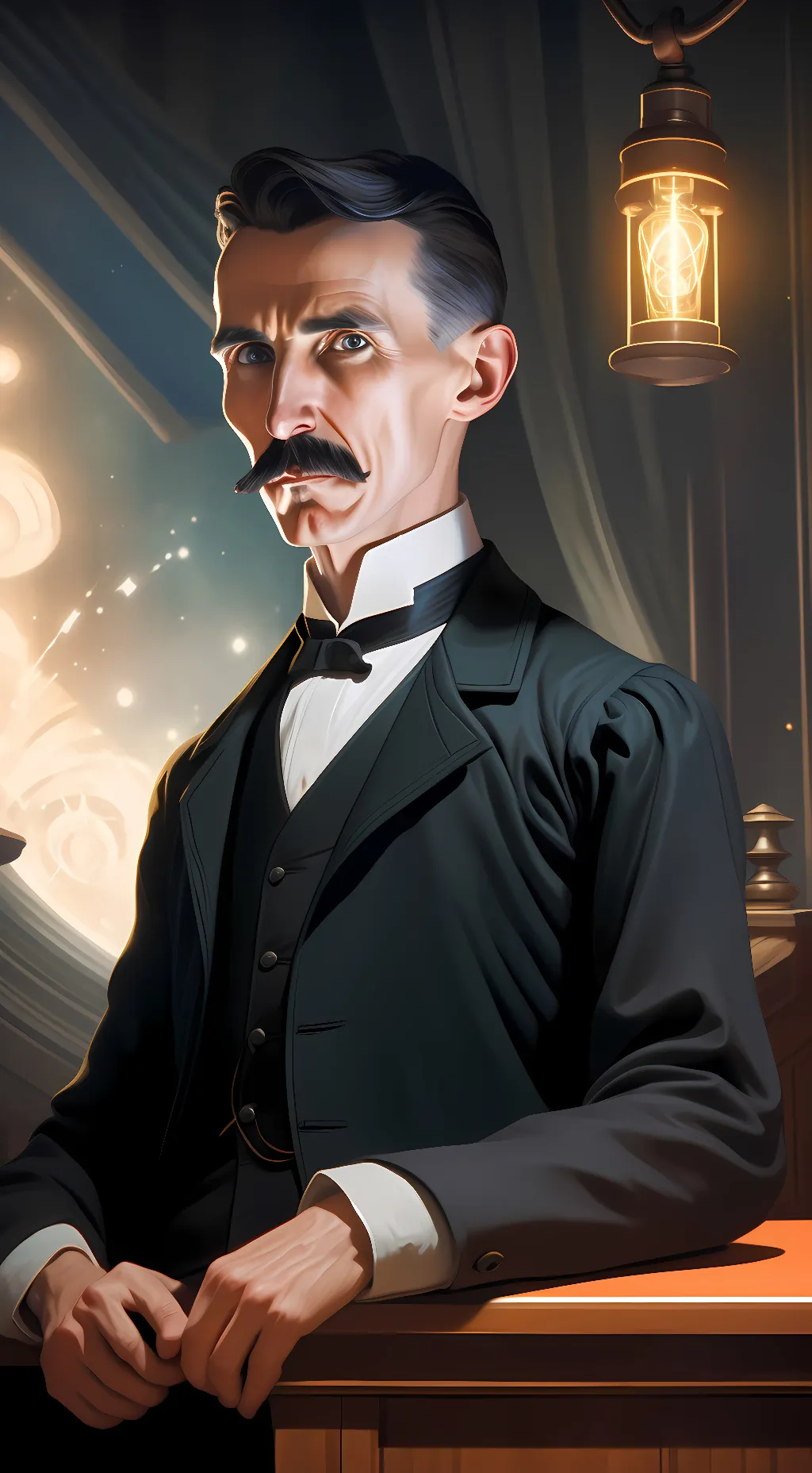 ai character: Nikola tesla background