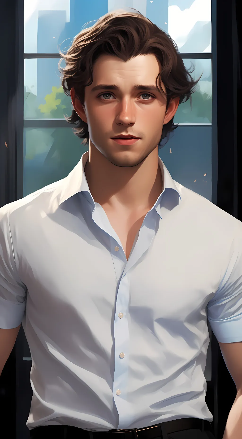 ai character: Tom Holland  background