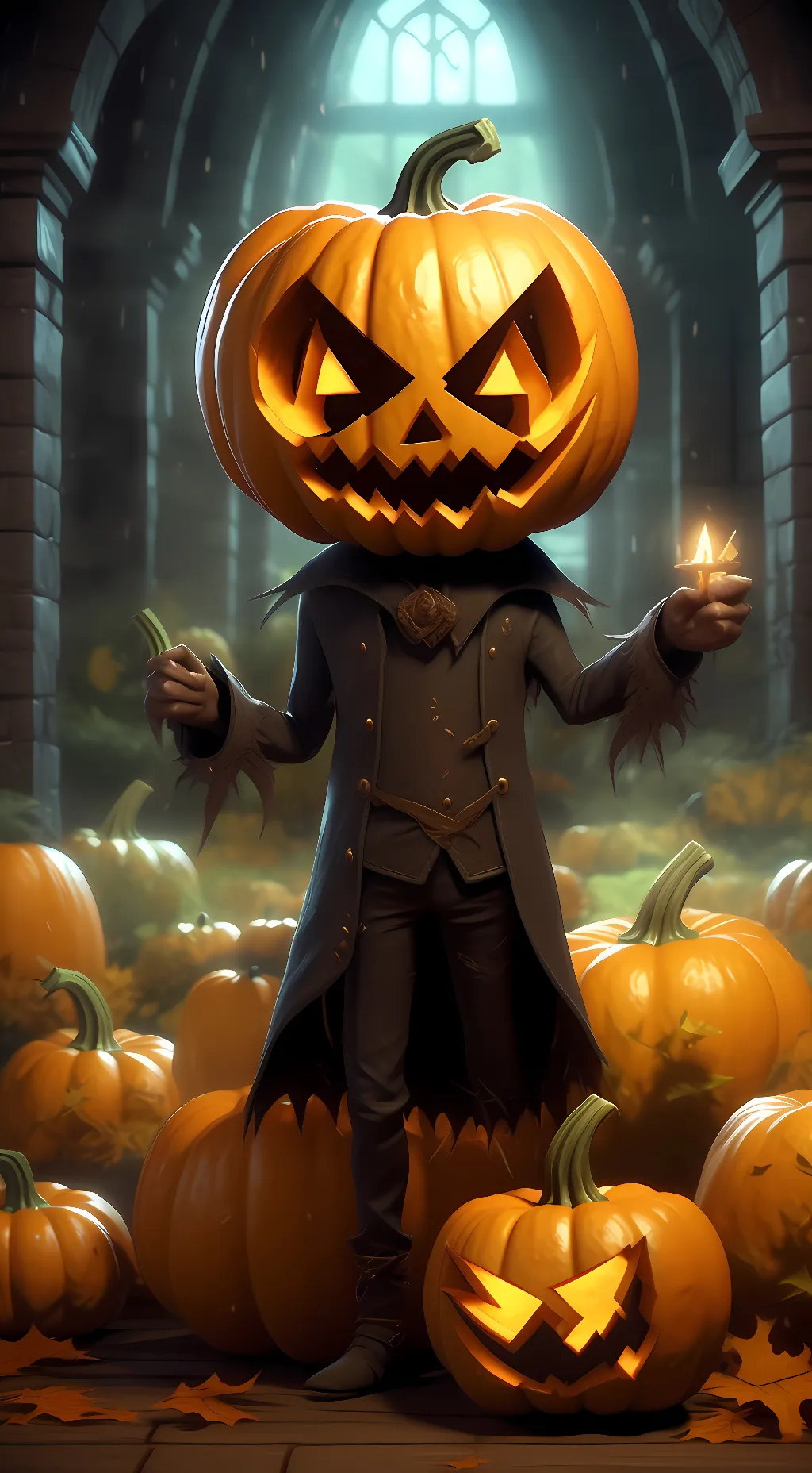 ai character: Mr scary pumpkin background