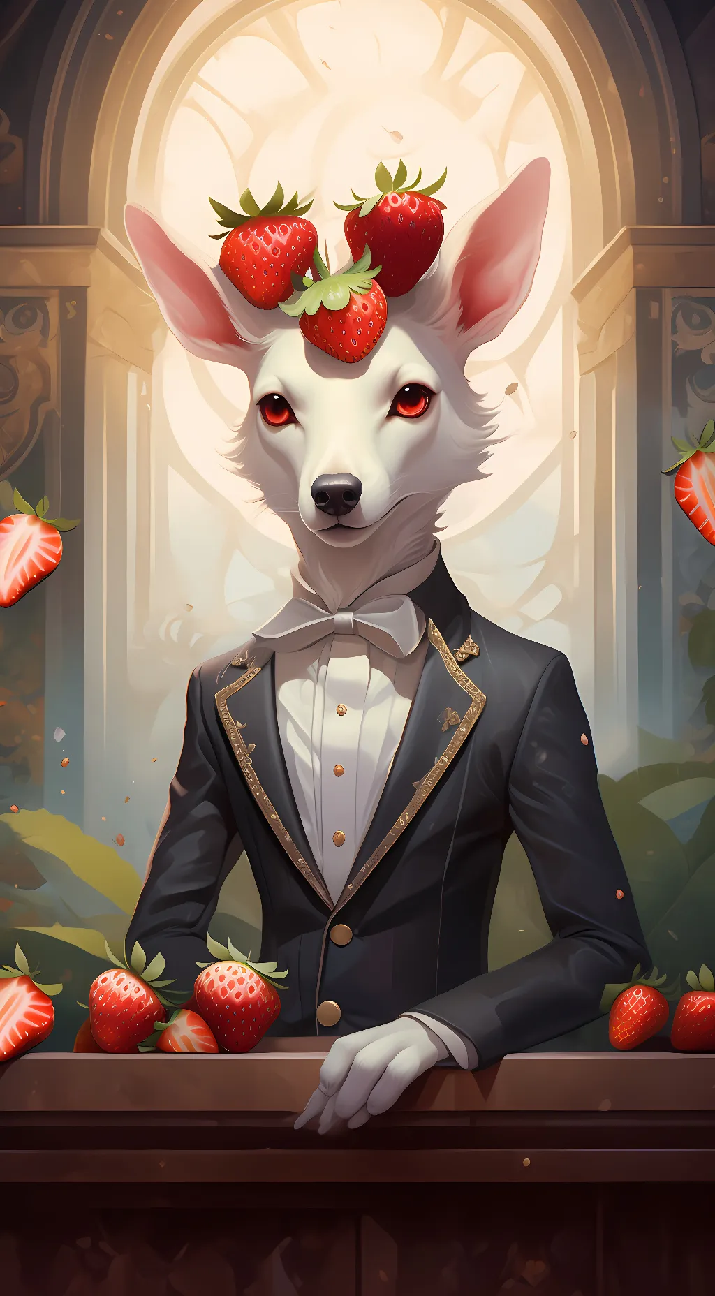 ai character: Strawberry dog background