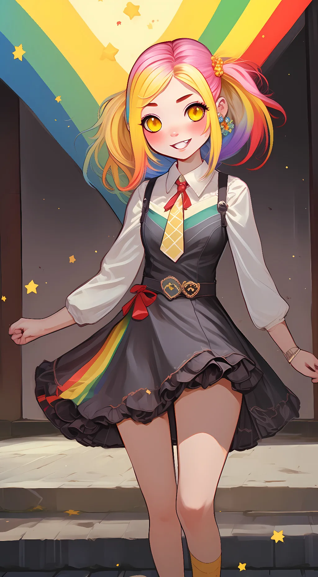 ai character: Rainbow background