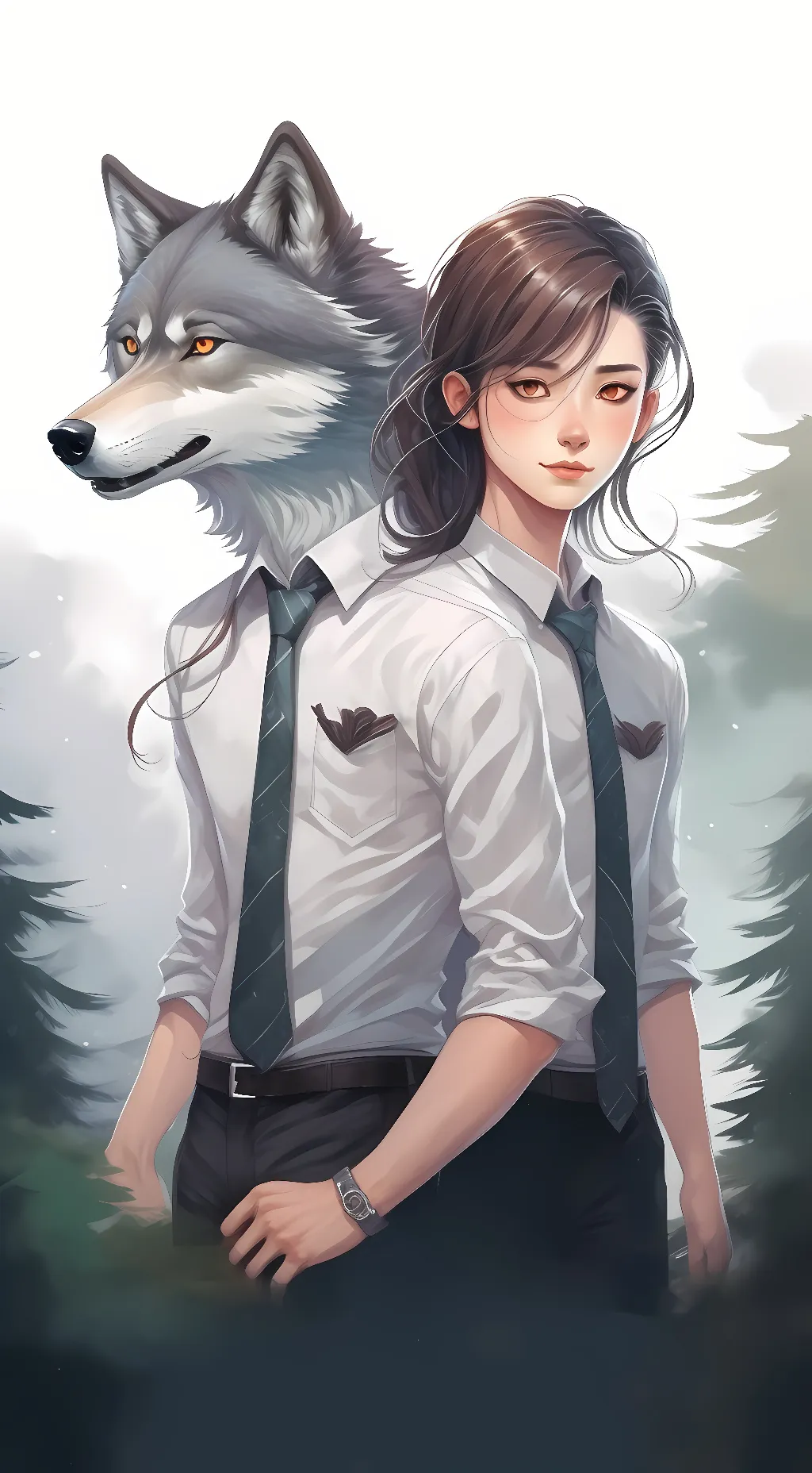 ai character: Lucy and Her Wolf background