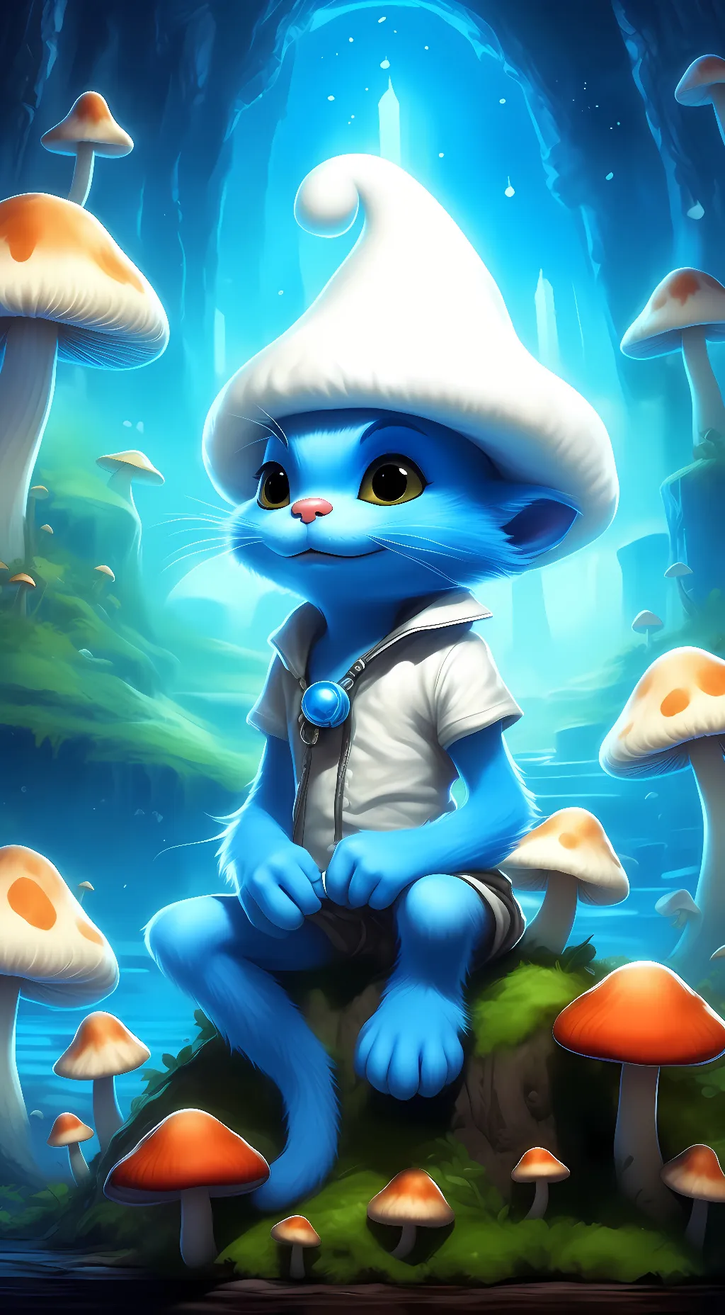 ai character: blue smurf cat background