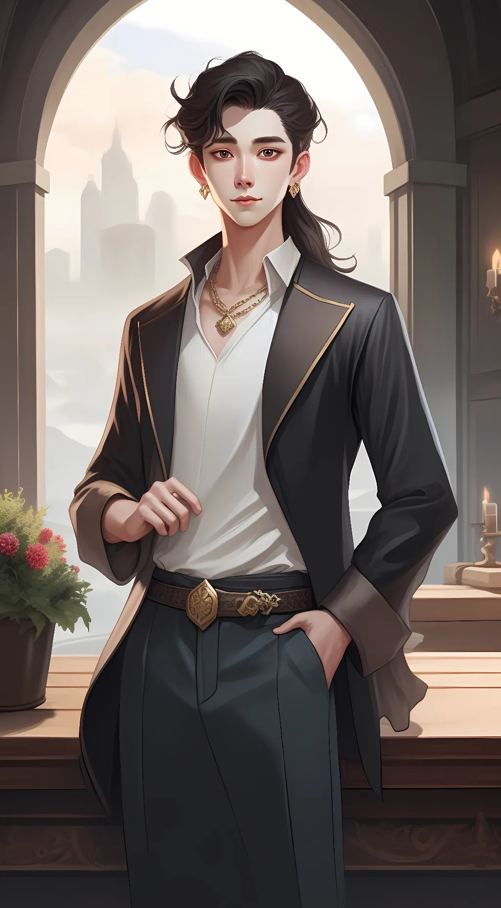 ai character: large camera man background