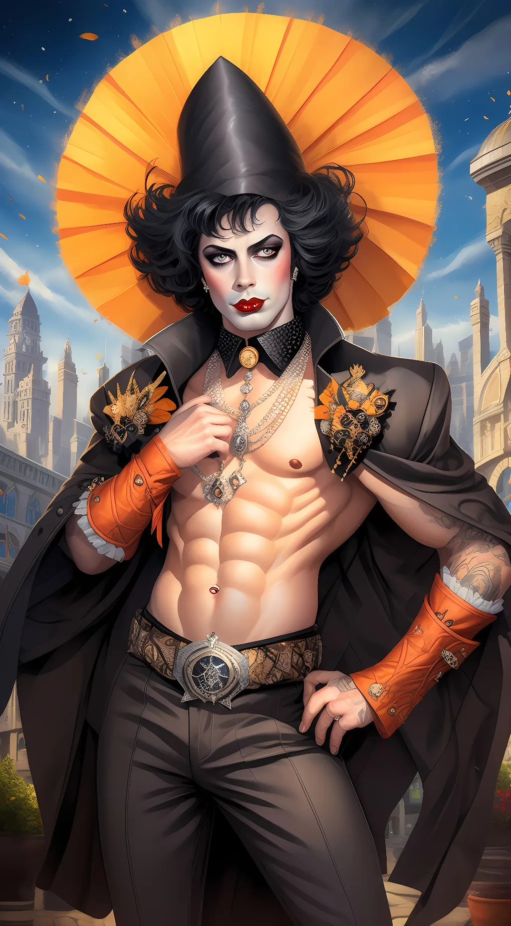 ai character: Frank N Furter background