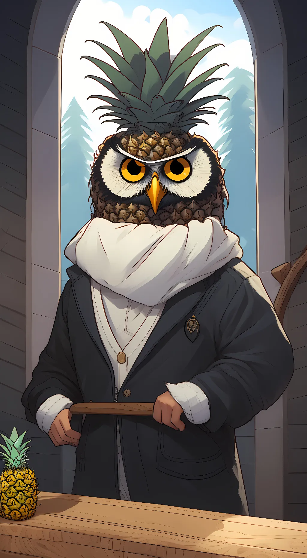 ai character: pineapple owl background