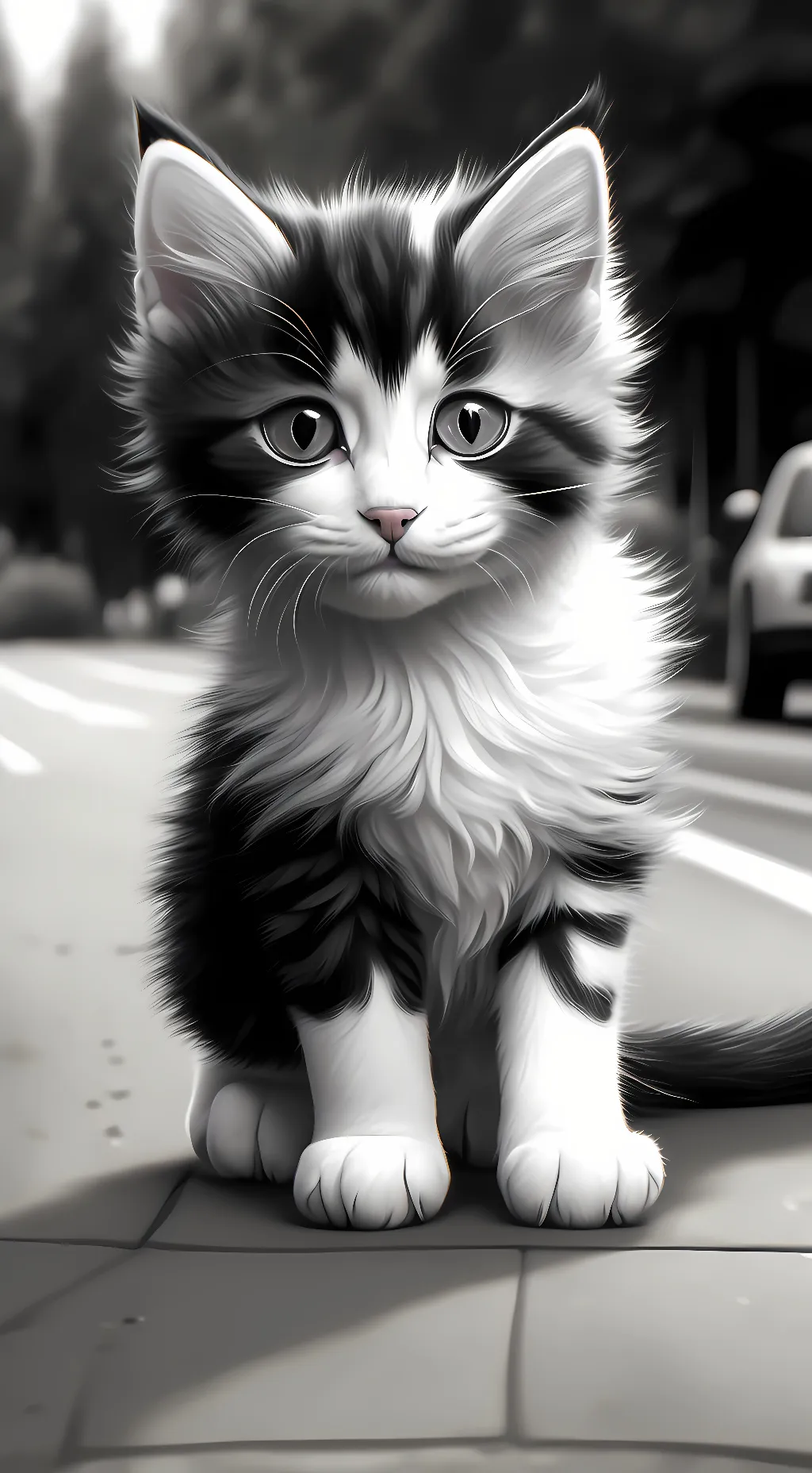 ai character: Fluffy kitten  background