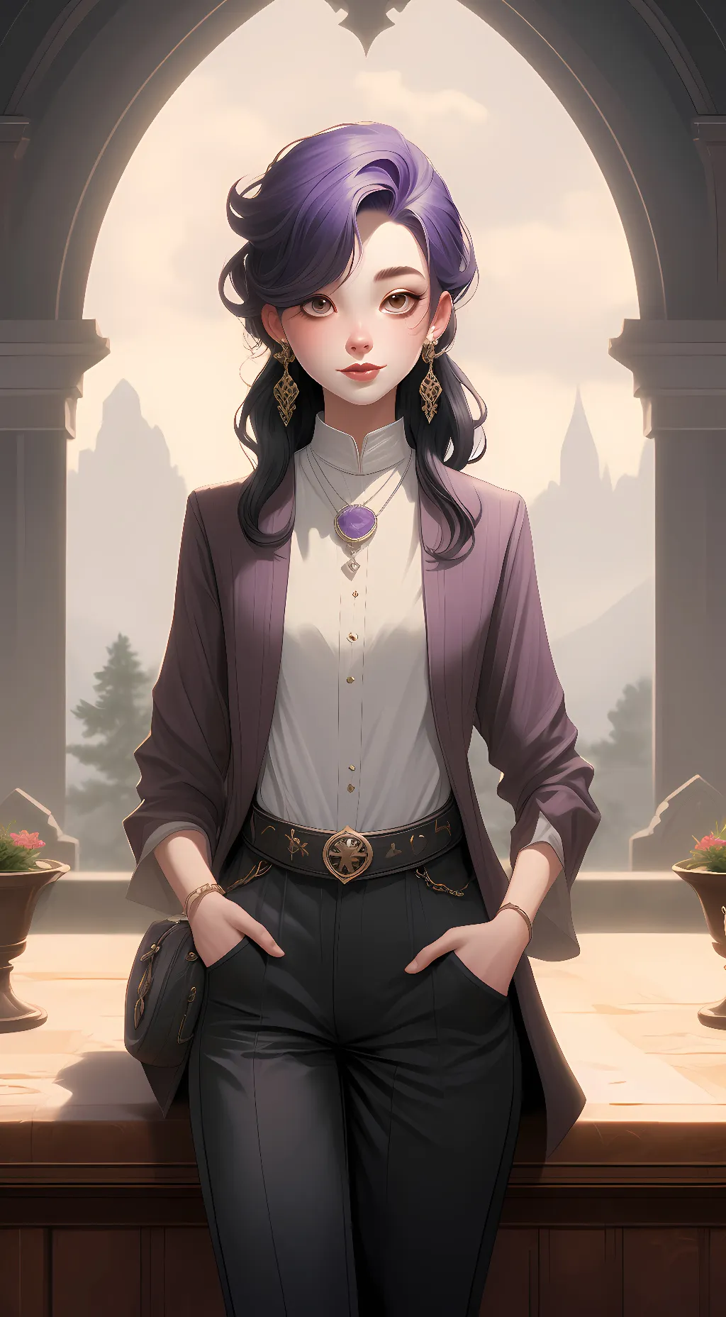 ai character: Violet background