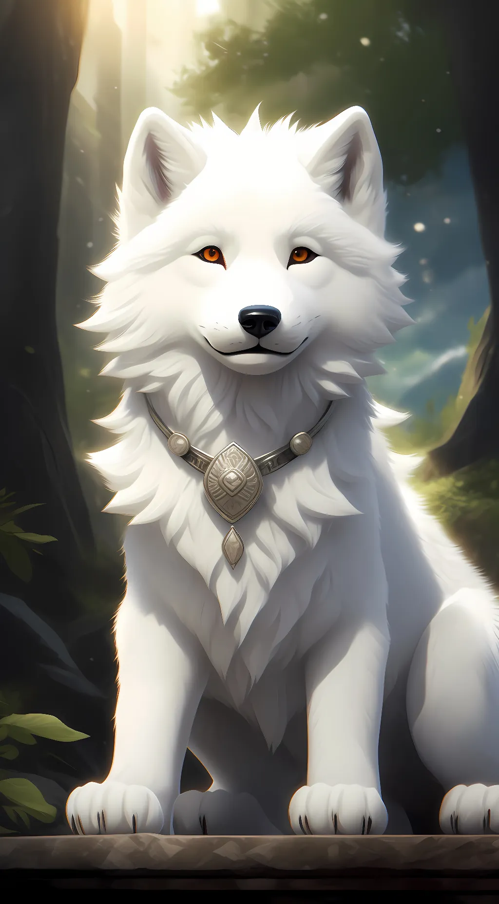 ai character: White wolf cub background