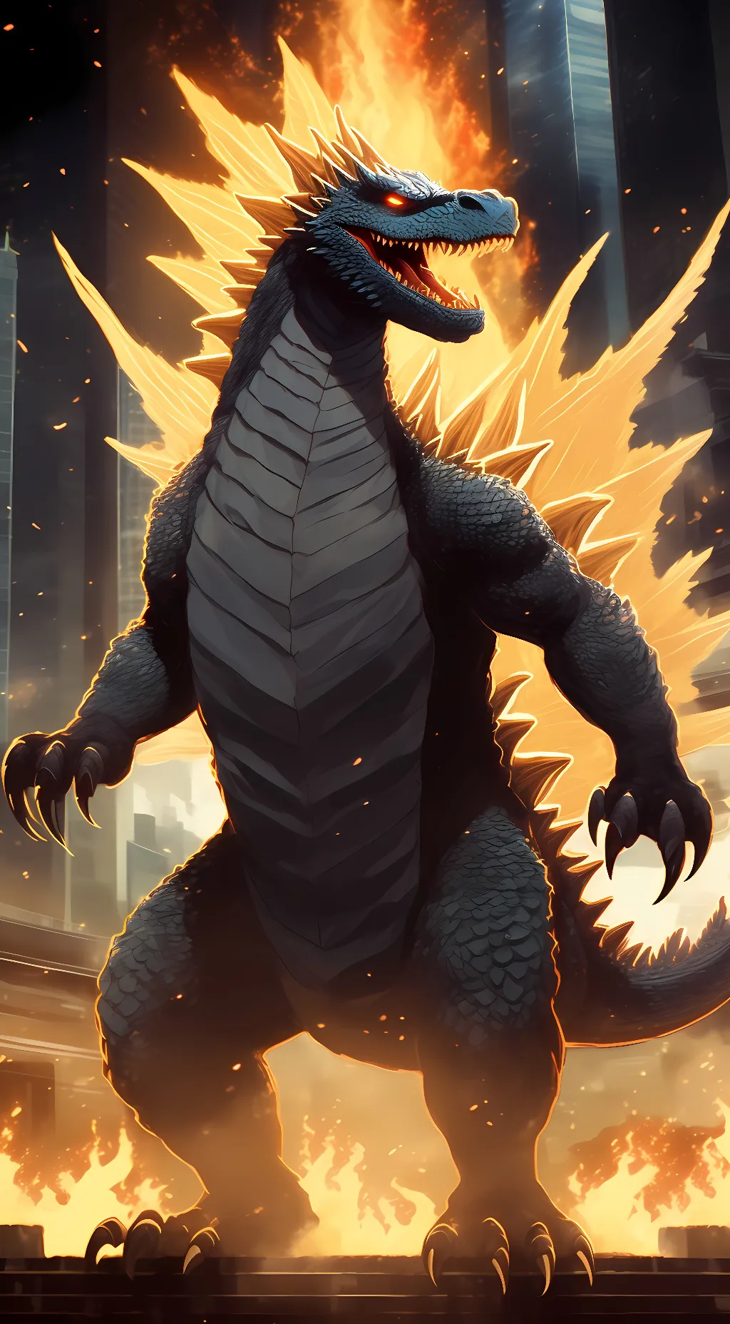 ai character: Nuclear Godzilla background