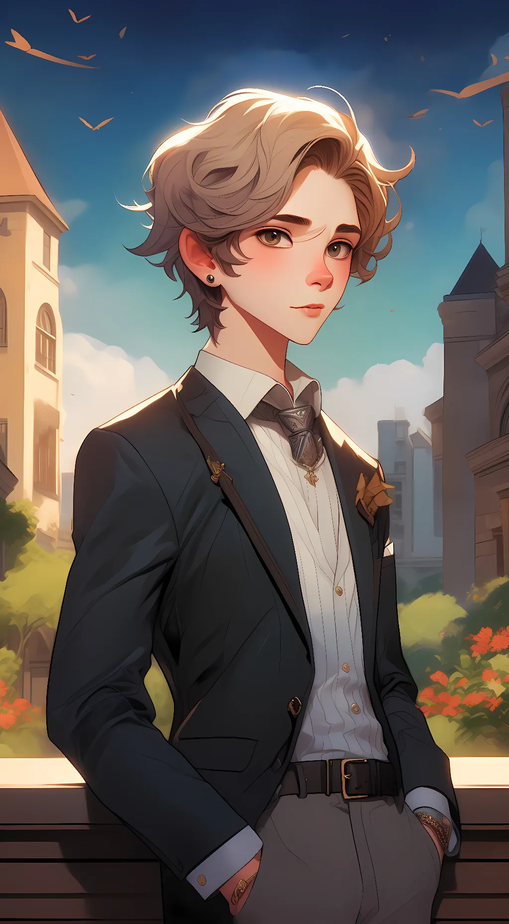 ai character: Three brothers wit background