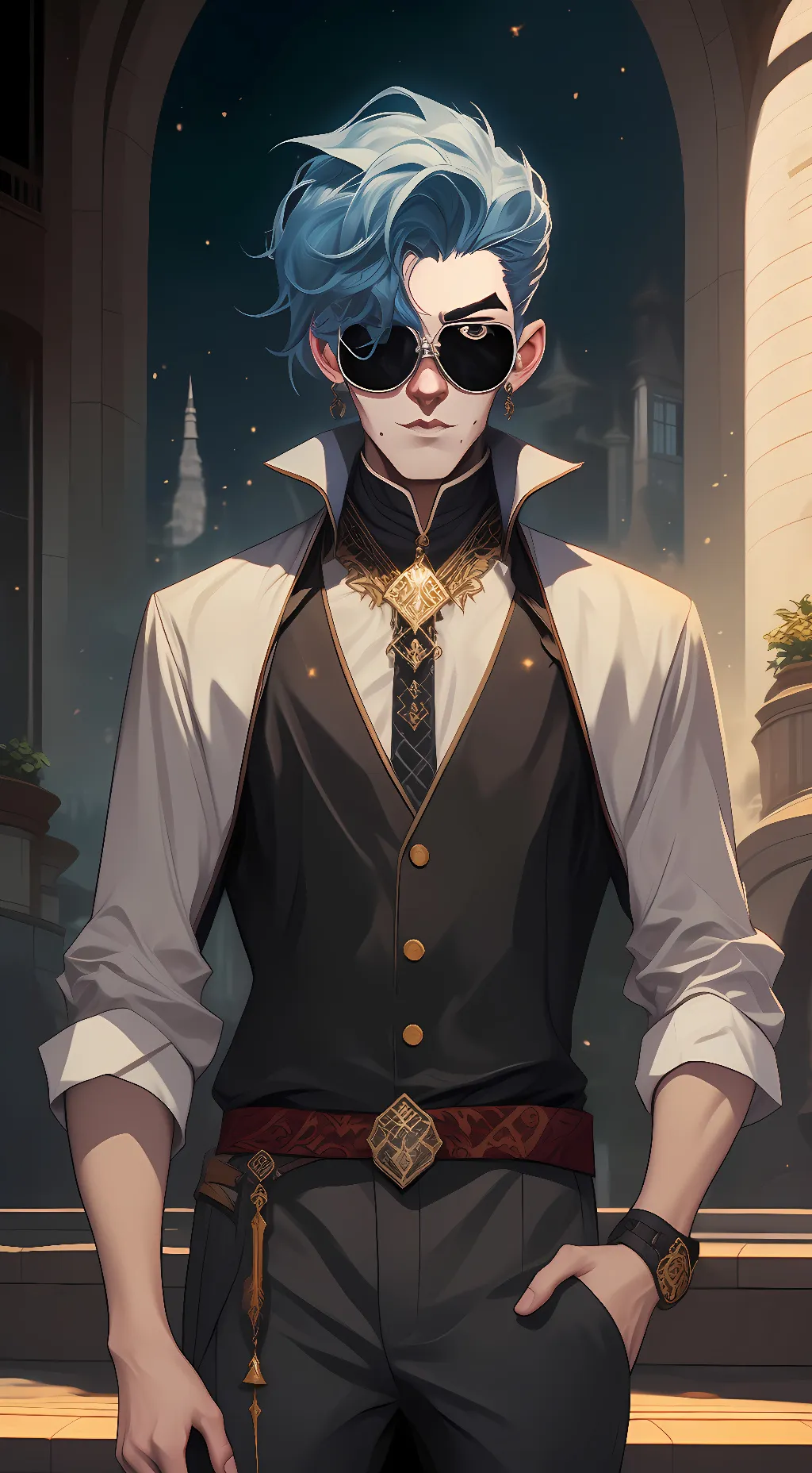 ai character: Alexander red wood background