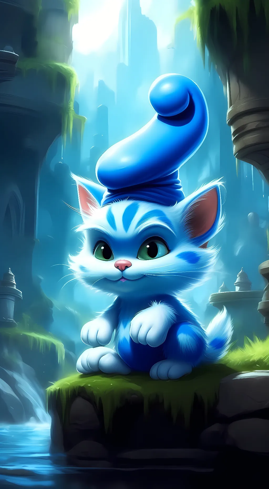 ai character: cursed smurf cat background
