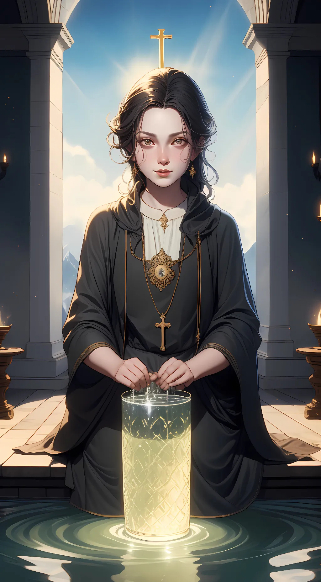 ai character: Holy water background