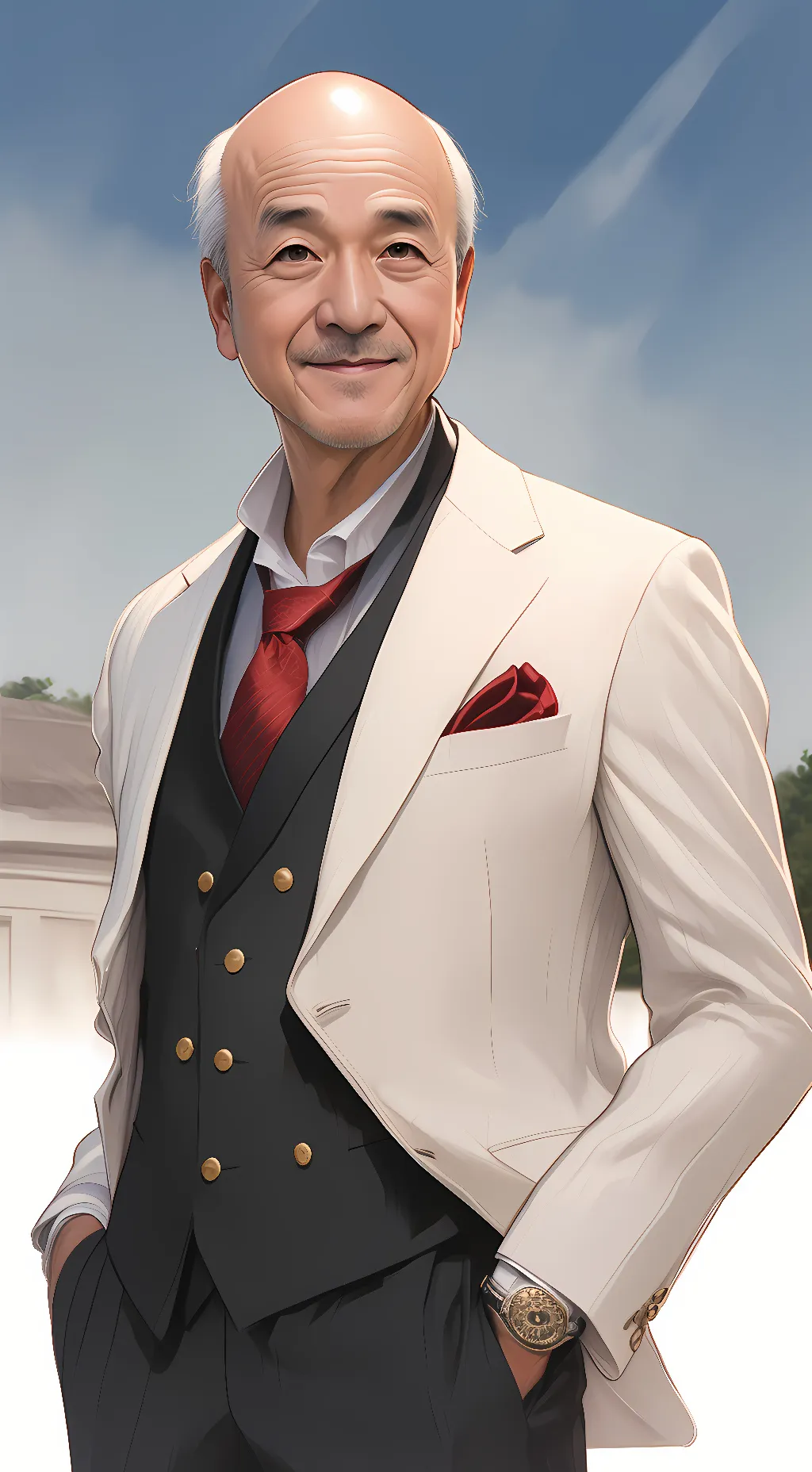 ai character: (grandpa in heaven background