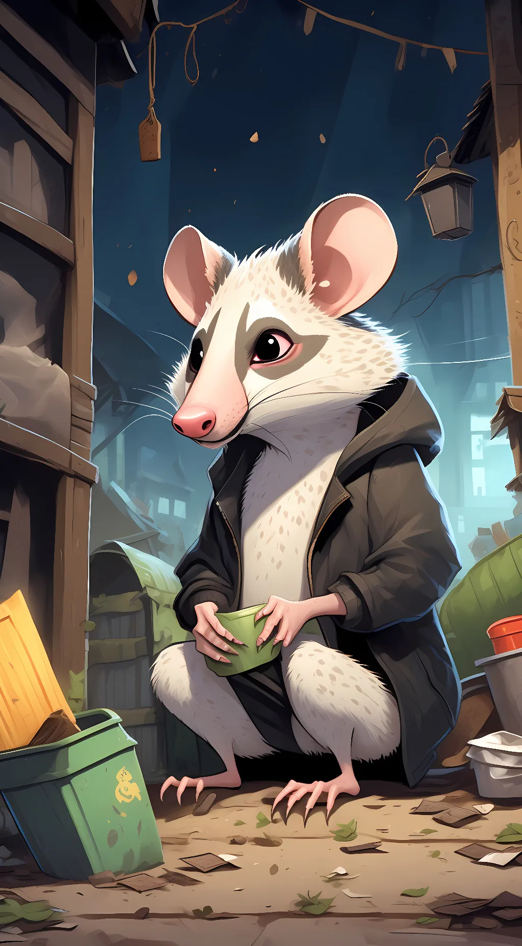 ai character: Mr. Opossum  background