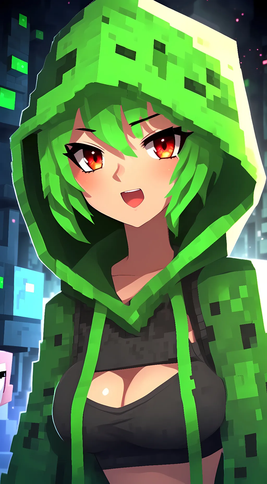 ai character: creeper girl  background