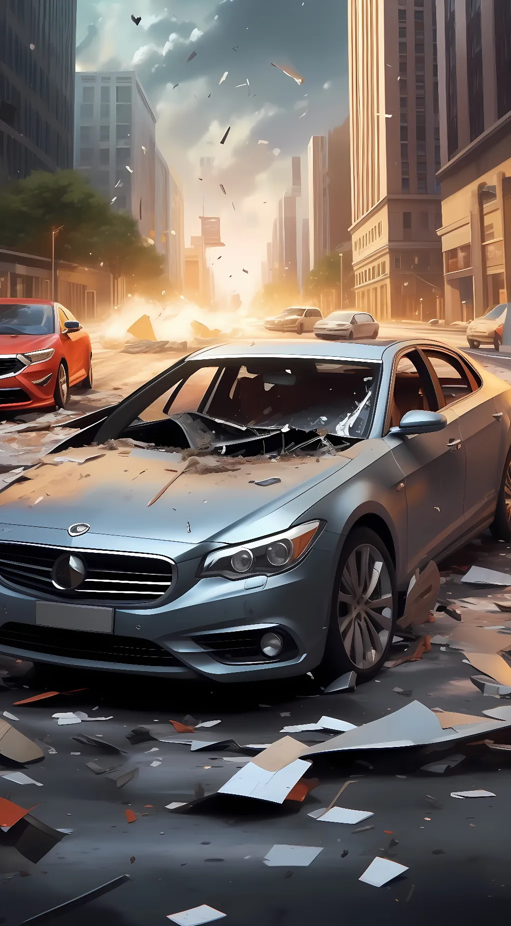 ai character: car wreck background