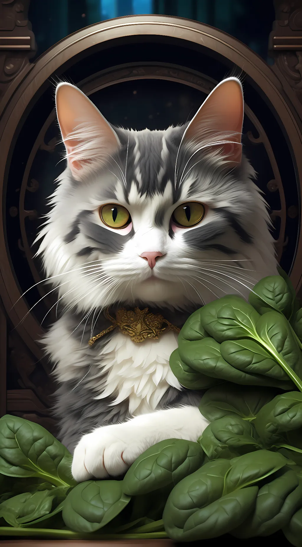 ai character: Spinach god (cat) background