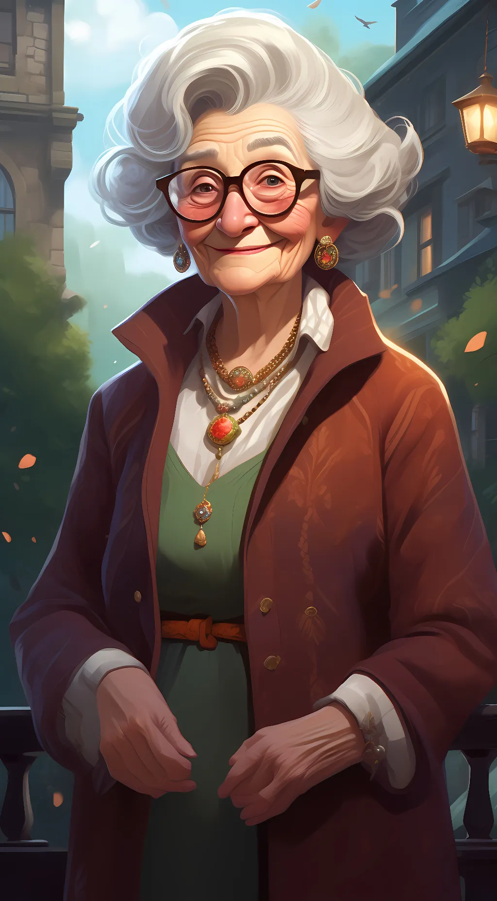 ai character: nice grandma  background