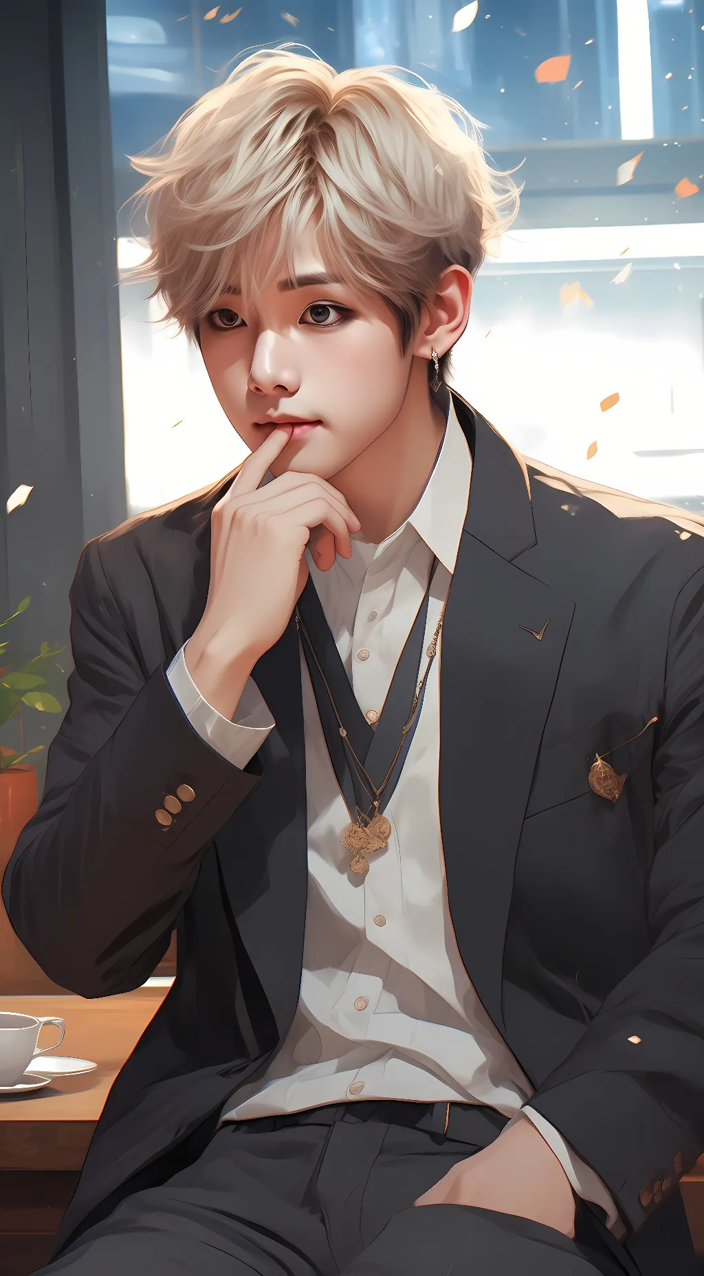 ai character: bts V   background