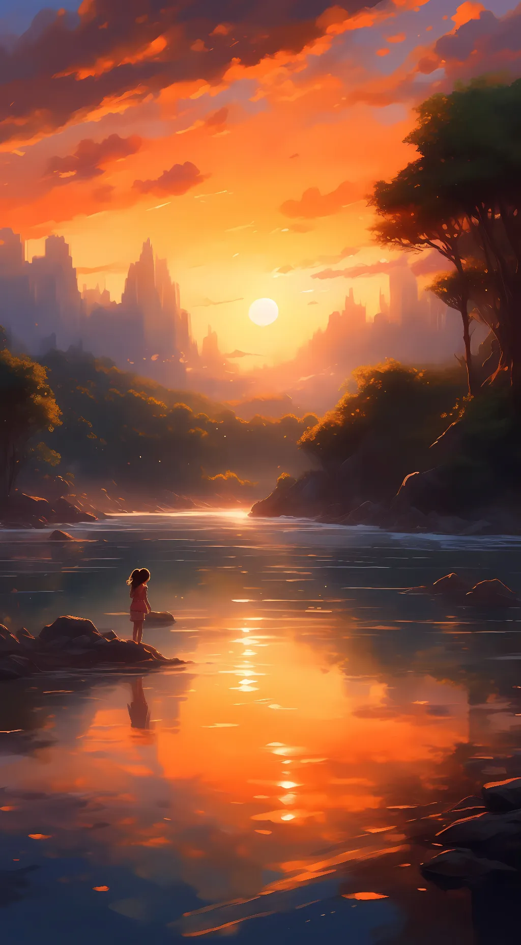 ai character: sunset background